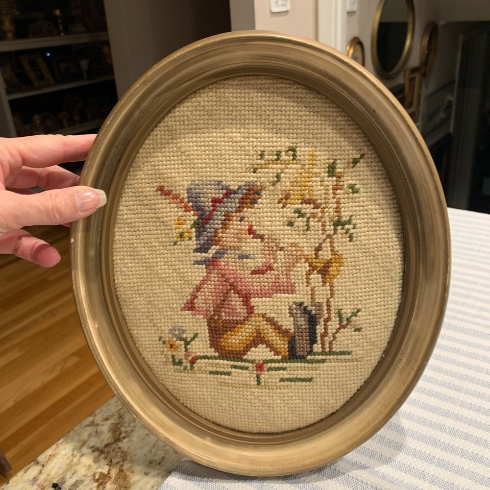 Vintage Oval Needlepoint wall Artwork